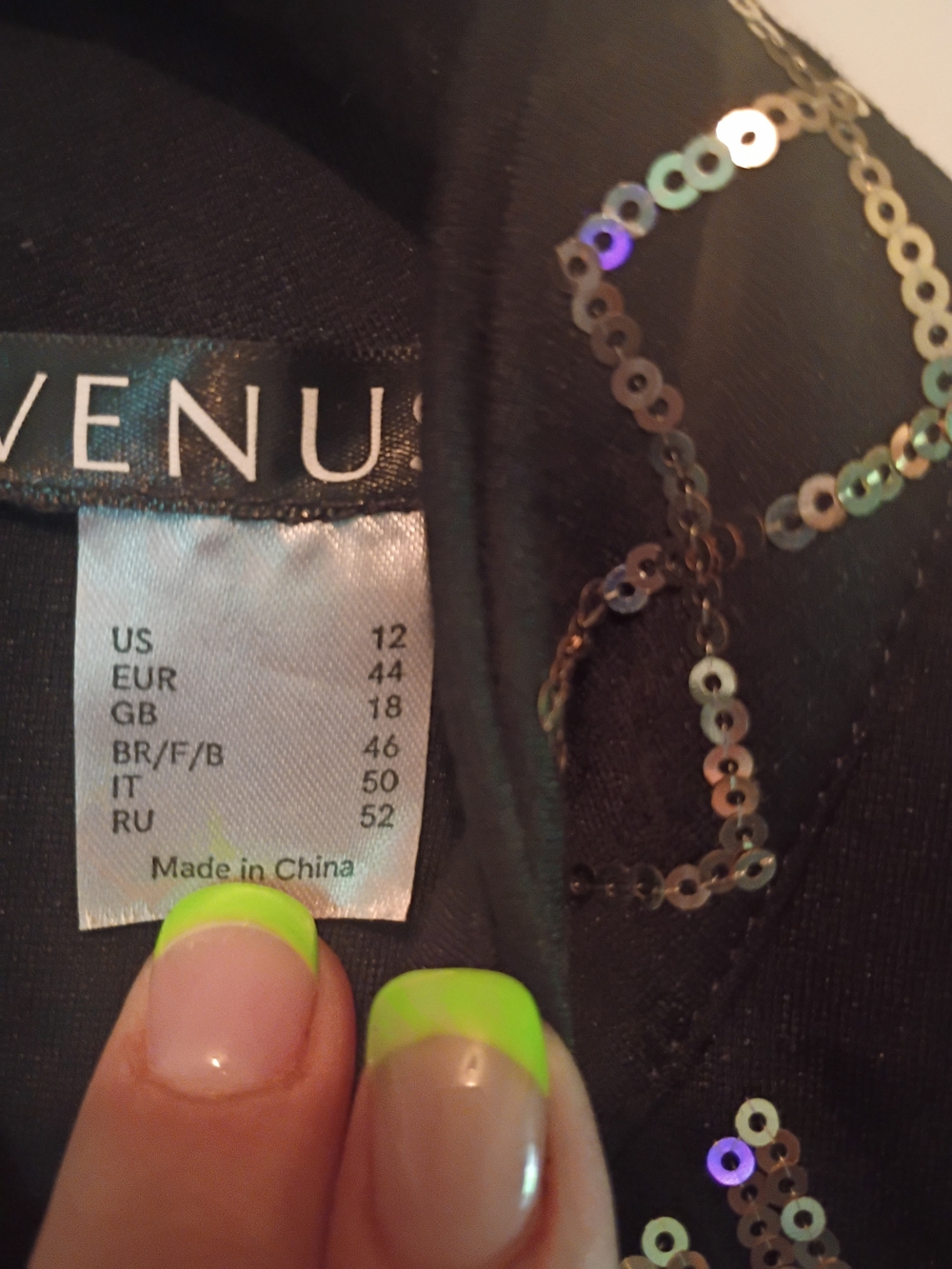 VENUS Black Mini Dress with Gold Sequin Grid Accents - Picture 7 of 8